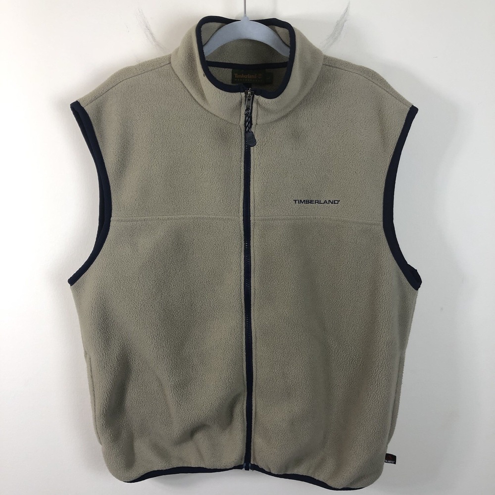 Timberland Weathergear Polartec Full Zip Fleece Vest Men's Sz L Beige